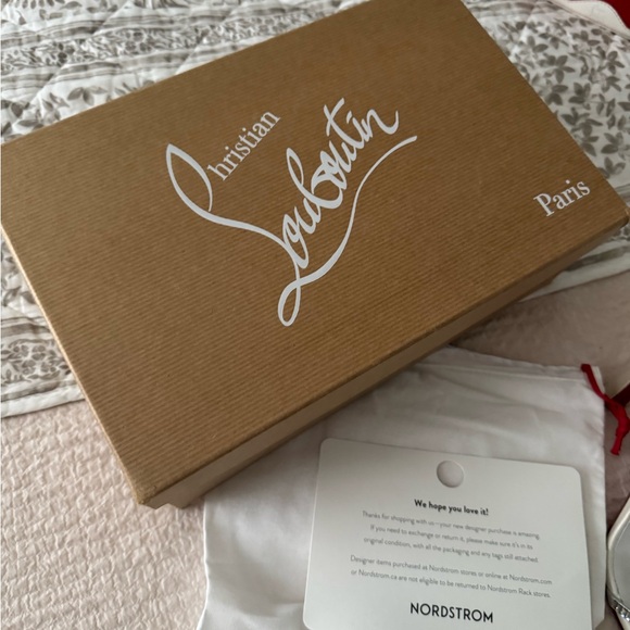 Christian Louboutin Ivory Satin Slingback Heels with Crystal Toe Strap - Picture 5 of 6